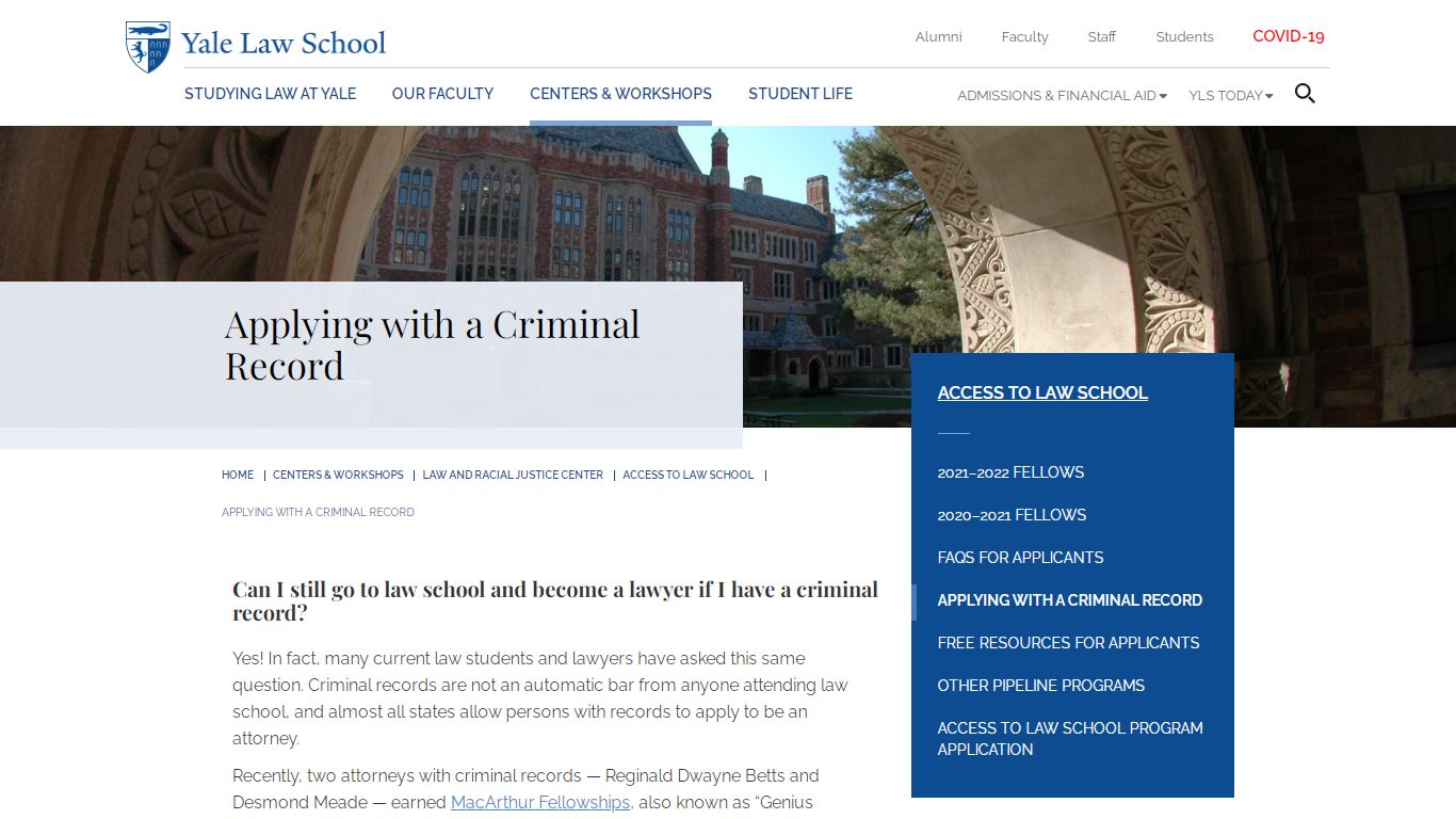 Applying with a Criminal Record - Yale Law School